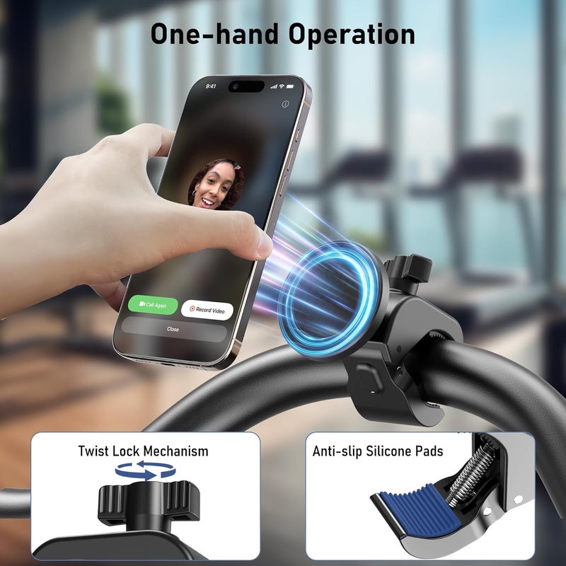 TeQable Magnetic Phone Holder Clamp Mount – 20 x N52 Strong Magnet Mount for Gym, Spin Bike, Treadmill, Stroller, Handlebar, Shopping Cart, Golf Cart – Compatible with Mag-Safe iPhone 12-17 Series - Image 4